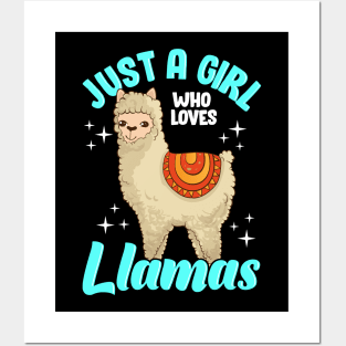 Funny Just A Girl Who Loves Llamas Cute Llama Posters and Art